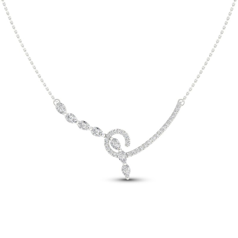 Diamond Swirl Necklace 1 ct tw Pear & Round-cut 14K White Gold