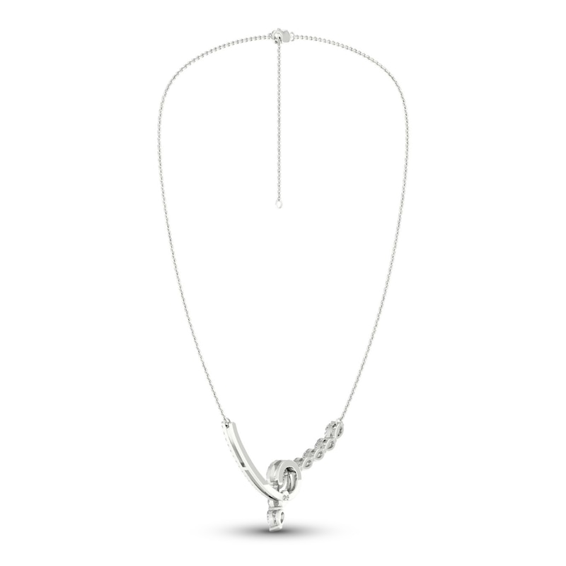Diamond Swirl Necklace 1 ct tw Pear & Round-cut 14K White Gold