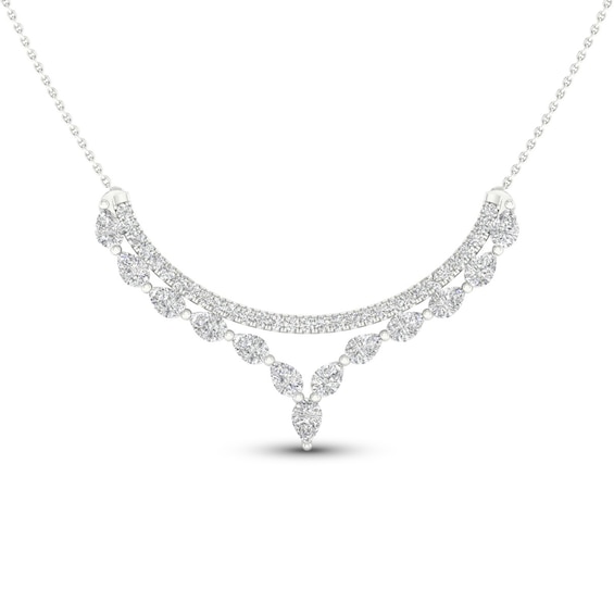 Diamond Double Row V Necklace 2 ct tw Pear & Round-cut 14K White Gold