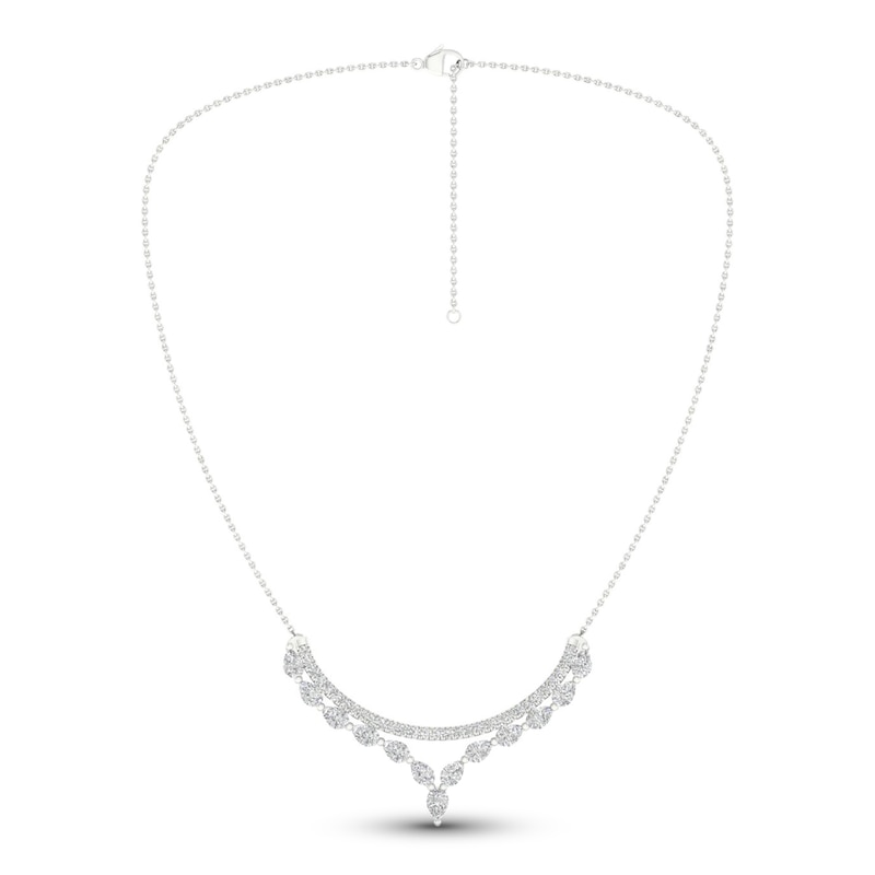 Main Image 2 of Diamond Double Row V Necklace 2 ct tw Pear & Round-cut 14K White Gold