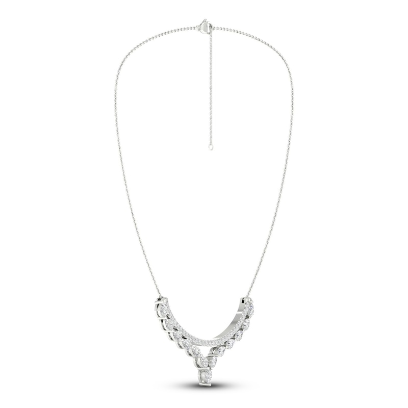 Main Image 3 of Diamond Double Row V Necklace 2 ct tw Pear & Round-cut 14K White Gold