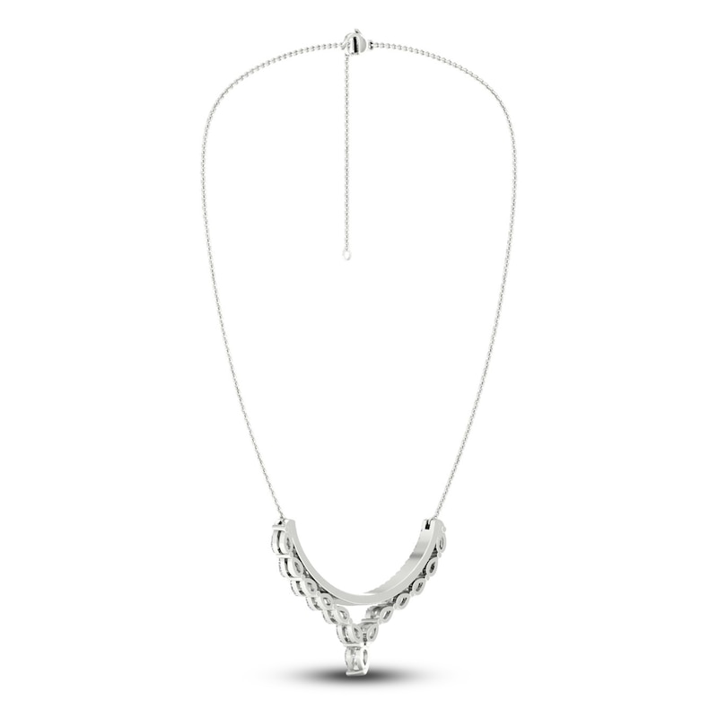 Main Image 5 of Diamond Double Row V Necklace 2 ct tw Pear & Round-cut 14K White Gold