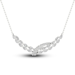 Diamond Double Row Curve Necklace 2-1/4 ct tw Marquise, Pear & Round-cut 14K White Gold 18"