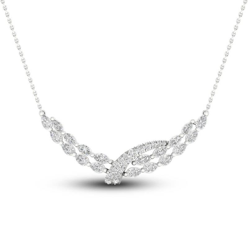 Main Image 1 of Diamond Double Row Curve Necklace 2-1/4 ct tw Marquise, Pear & Round-cut 14K White Gold 18&quot;