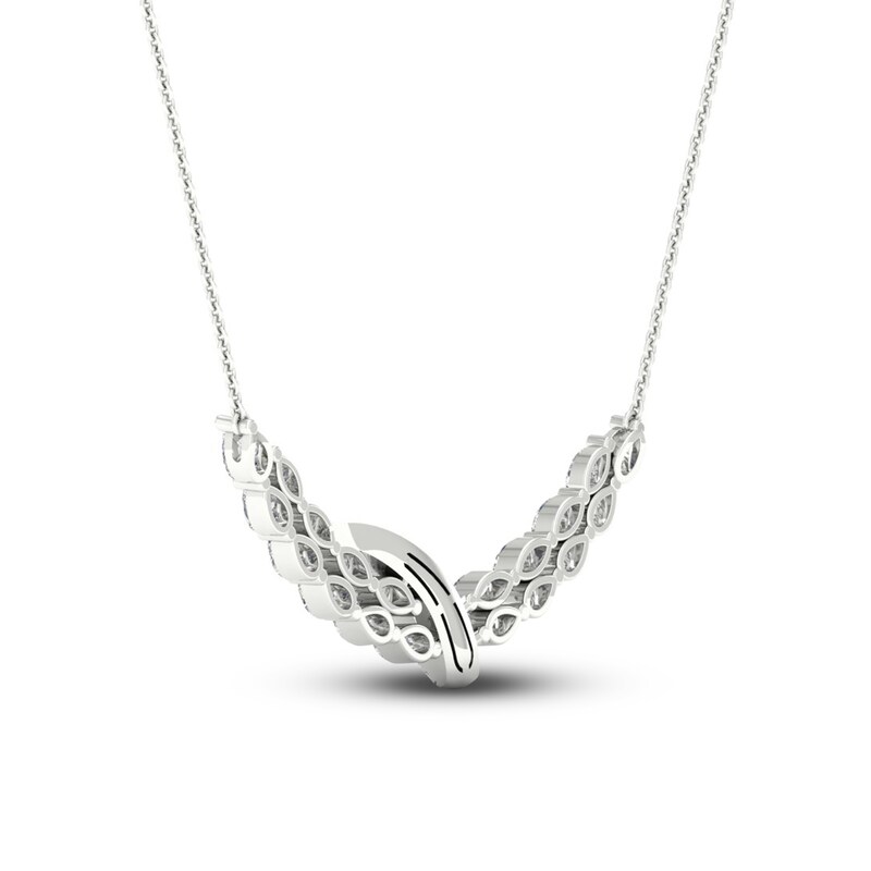 Main Image 4 of Diamond Double Row Curve Necklace 2-1/4 ct tw Marquise, Pear & Round-cut 14K White Gold 18&quot;