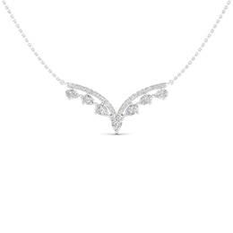 Diamond V Necklace 1-1/2 ct tw Pear & Round-cut 14K White Gold 18"