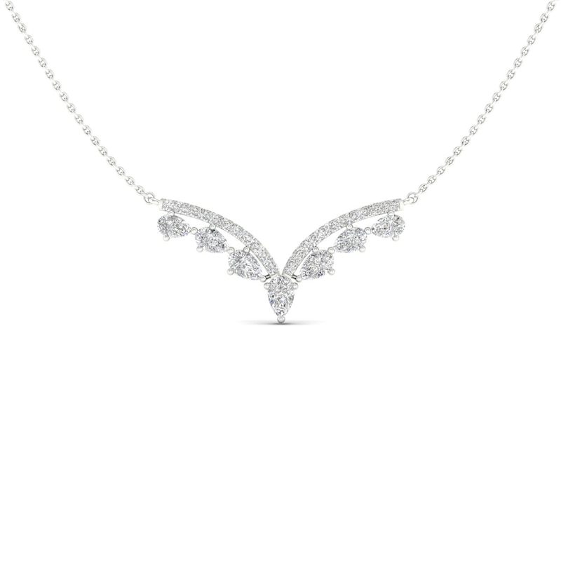 Main Image 1 of Diamond V Necklace 1-1/2 ct tw Pear & Round-cut 14K White Gold 18&quot;