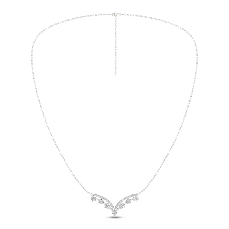 Main Image 2 of Diamond V Necklace 1-1/2 ct tw Pear & Round-cut 14K White Gold 18&quot;