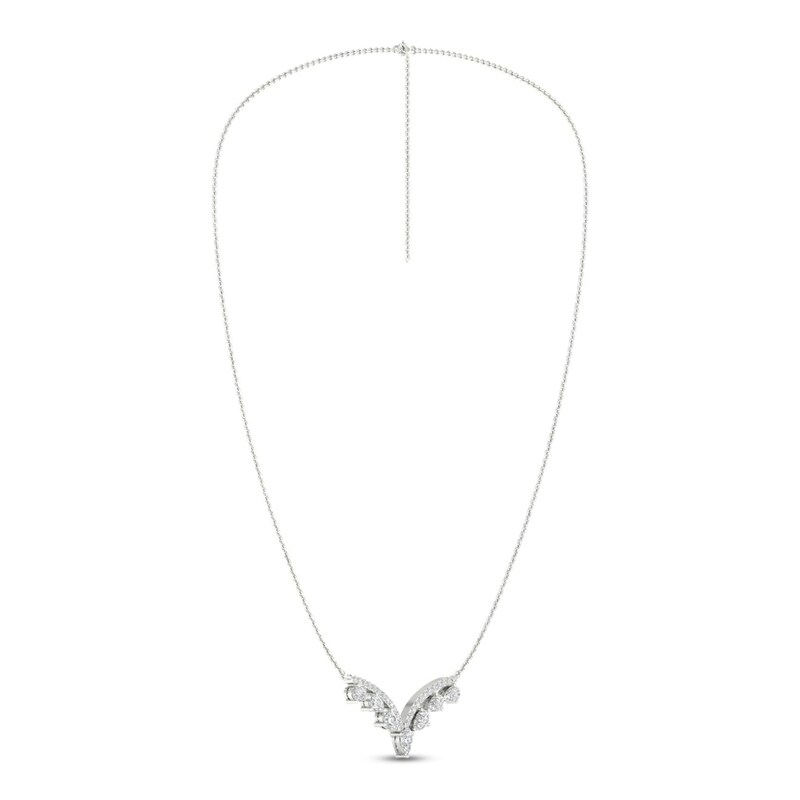 Main Image 3 of Diamond V Necklace 1-1/2 ct tw Pear & Round-cut 14K White Gold 18&quot;