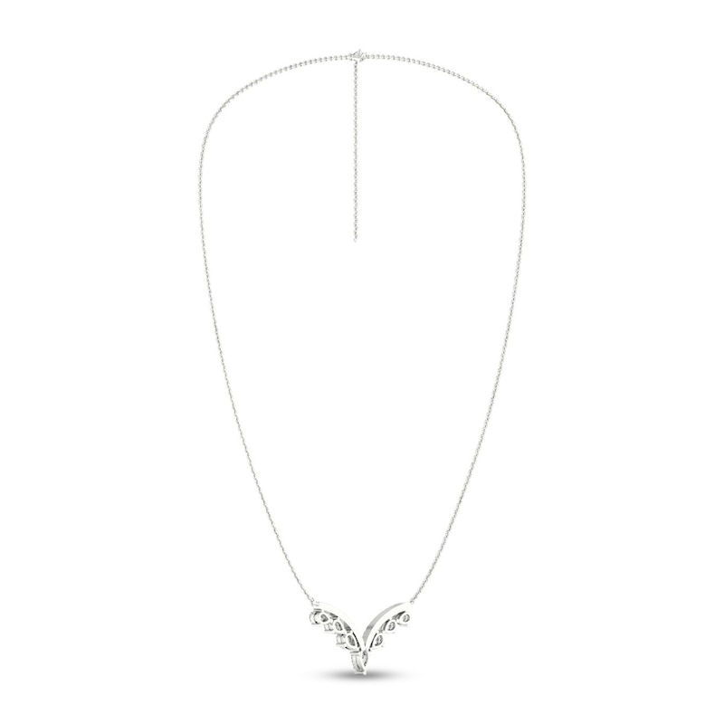 Main Image 5 of Diamond V Necklace 1-1/2 ct tw Pear & Round-cut 14K White Gold 18&quot;