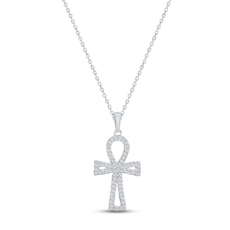 Main Image 1 of Diamond Ankh Necklace 1/5 ct tw Round-cut 10K White Gold 18&quot;