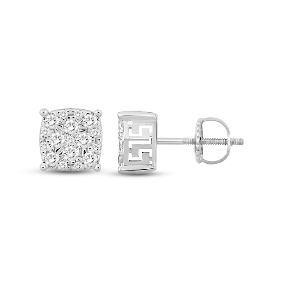 Men's Diamond Greek Key Stud Earrings 1/2 ct tw Round-cut 10K White Gold