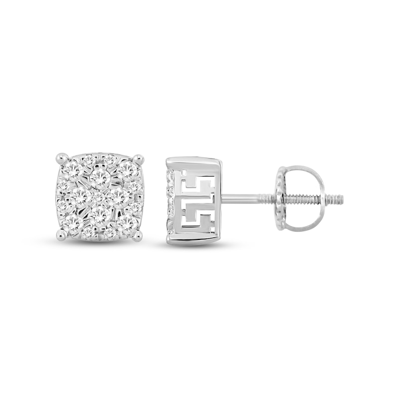 Men's Diamond Greek Key Stud Earrings 1/2 ct tw Round-cut 10K White Gold