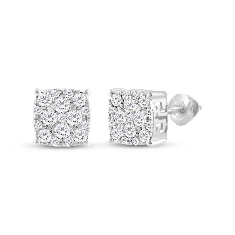 Main Image 1 of Men's Diamond Greek Key Stud Earrings 1/2 ct tw Round-cut 10K White Gold