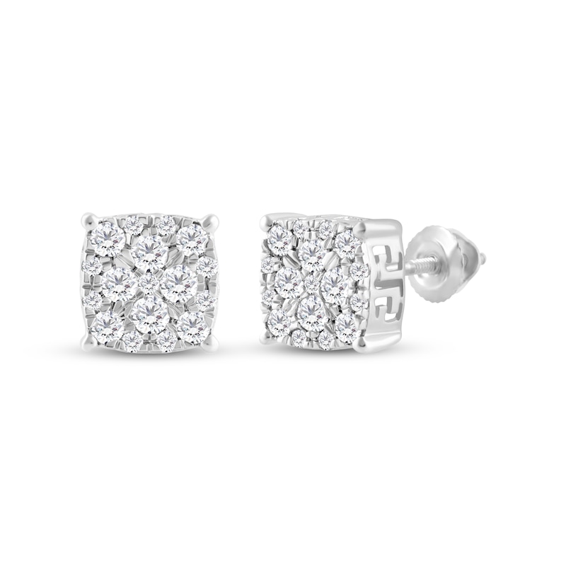 Men's Diamond Greek Key Stud Earrings 1/2 ct tw Round-cut 10K White Gold