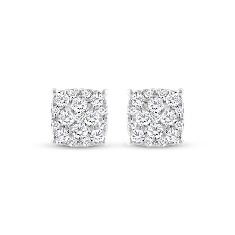 Main Image 2 of Men's Diamond Greek Key Stud Earrings 1/2 ct tw Round-cut 10K White Gold