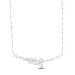 Diamond Bar Necklace 1 ct tw Round & Baguette-cut 10K White Gold 18"