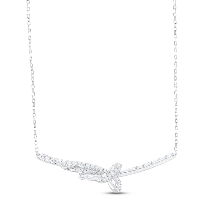 Diamond Bar Necklace 1 ct tw Round & Baguette-cut 10K White Gold 18"