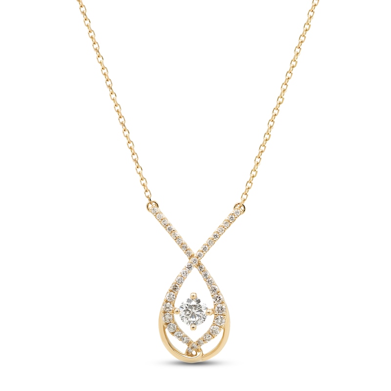 Main Image 1 of Love Entwined Diamond Necklace 1/5 ct tw Round-cut 10K Yellow Gold 18&quot;
