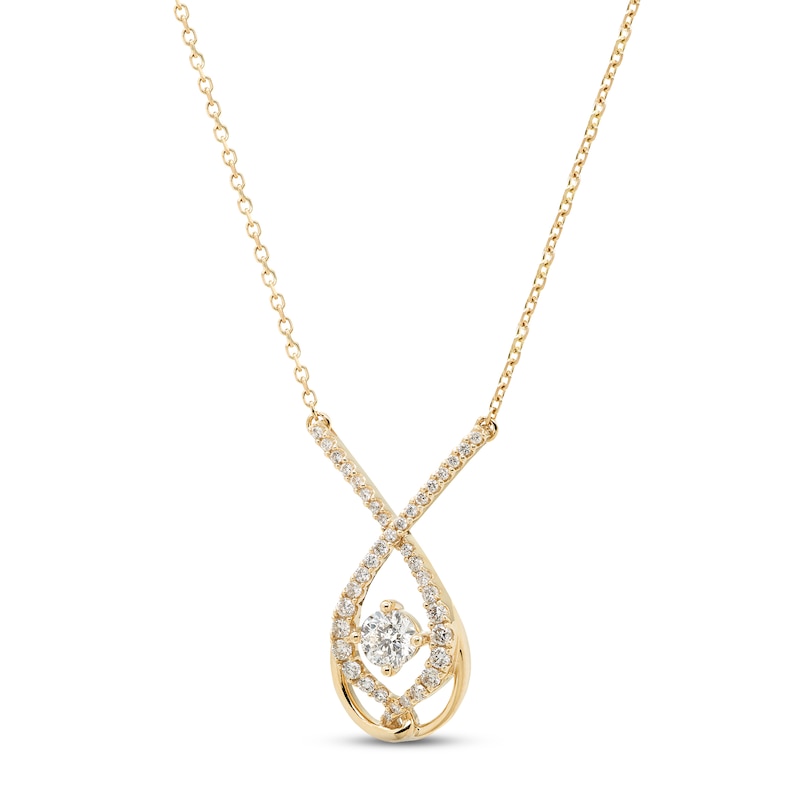 Main Image 2 of Love Entwined Diamond Necklace 1/5 ct tw Round-cut 10K Yellow Gold 18&quot;