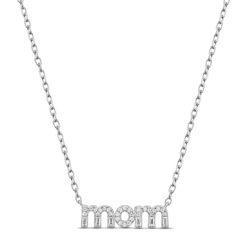 Diamond "Mom" Necklace 1/10 ct tw Round & Baguette-cut 10K White Gold 18"