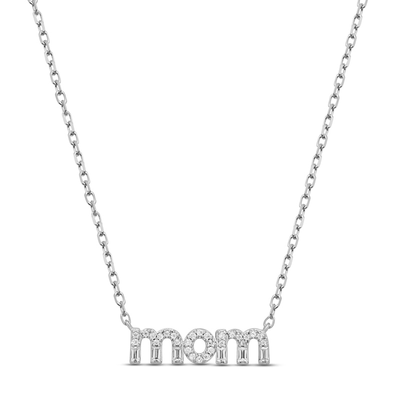 Diamond "Mom" Necklace 1/10 ct tw Round & Baguette-cut 10K White Gold 18"