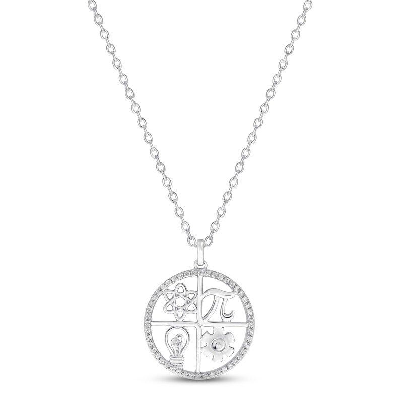 Diamond S.T.E.M. Medallion Necklace 1/4 ct tw Round-cut Sterling Silver 18"
