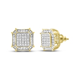 Men's Diamond Square Stud Earrings 1/4 ct tw Round-cut 10K Yellow Gold