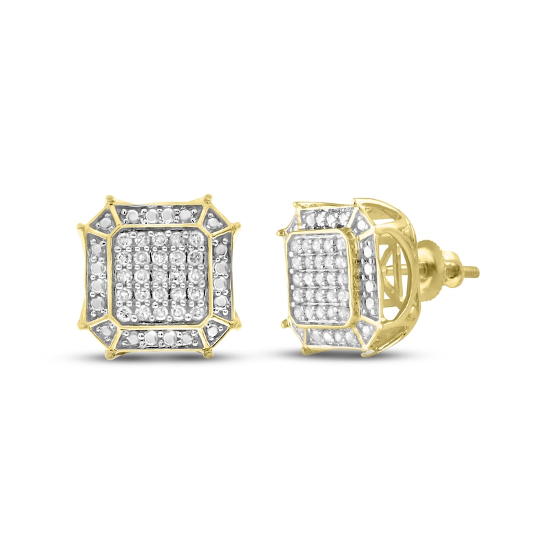 Main Image 1 of Men's Diamond Square Stud Earrings 1/4 ct tw Round-cut 10K Yellow Gold