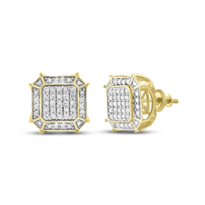 Men's Diamond Square Stud Earrings 1/4 ct tw Round-cut 10K Yellow Gold