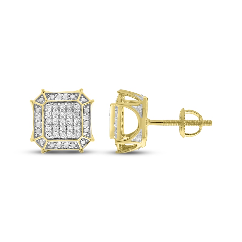 Men's Diamond Square Stud Earrings 1/4 ct tw Round-cut 10K Yellow Gold