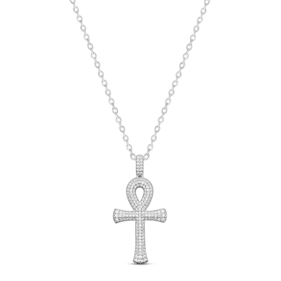 Diamond Ankh Necklace 1/2 ct tw Round-cut 10K White Gold 18"