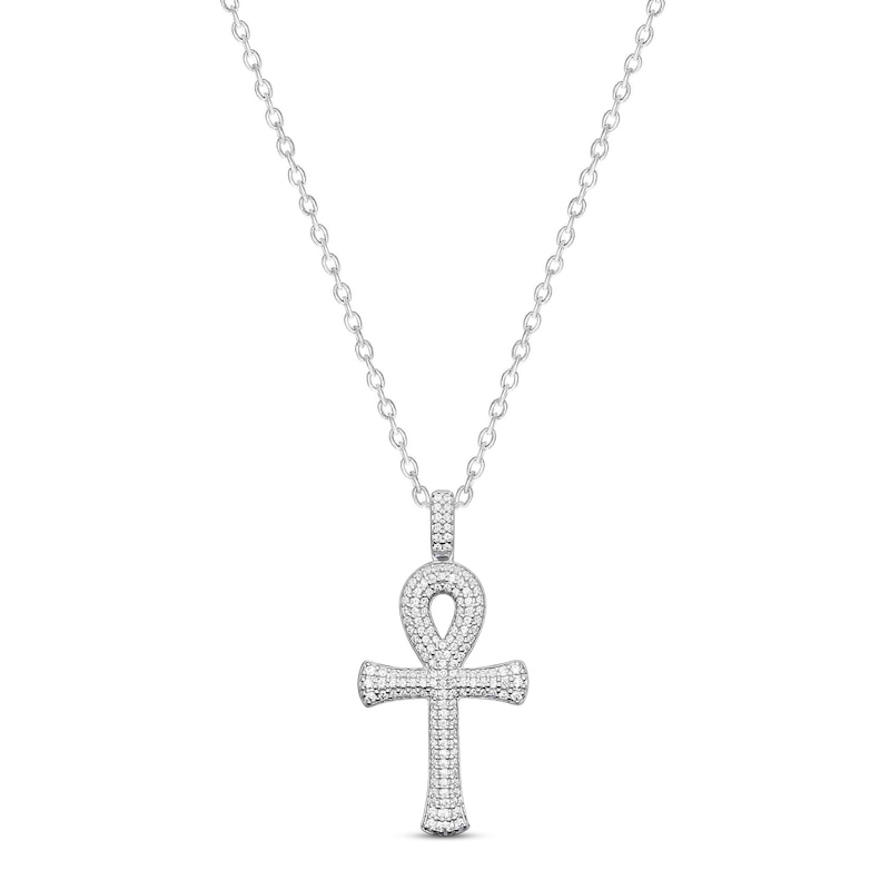 Main Image 1 of Diamond Ankh Necklace 1/2 ct tw Round-cut 10K White Gold 18&quot;