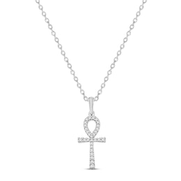 Diamond Ankh Necklace 1/10 ct tw Round-cut 10K White Gold 18"
