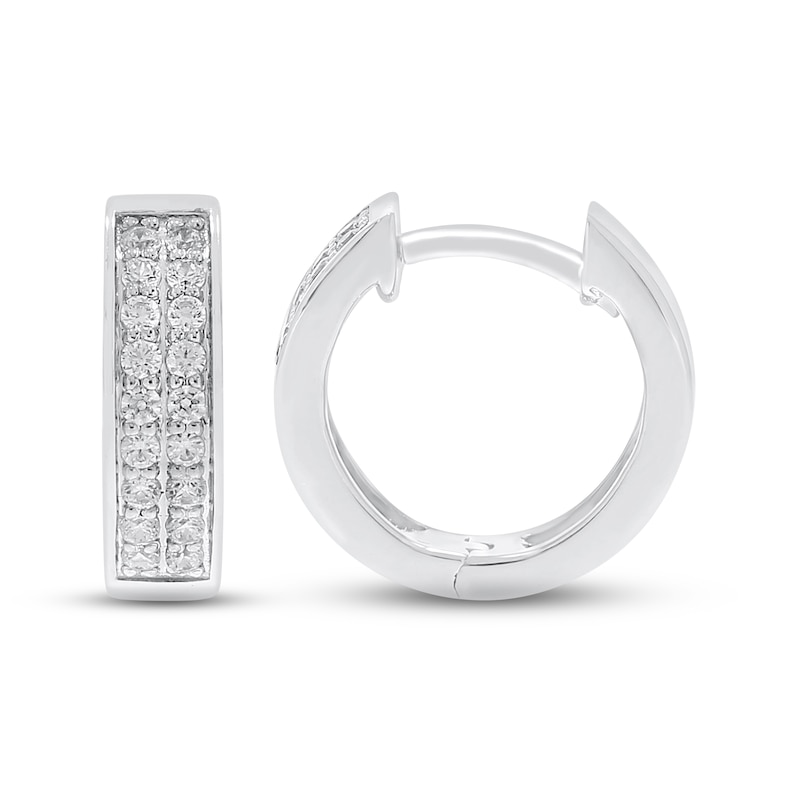 Men's Diamond Huggie Hoop Earrings 1/3 ct tw Round-cut 10K White Gold