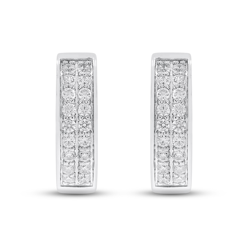 Main Image 2 of Men's Diamond Huggie Hoop Earrings 1/3 ct tw Round-cut 10K White Gold