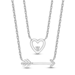 Diamond Heart & Arrow Necklace Gift Set Sterling Silver