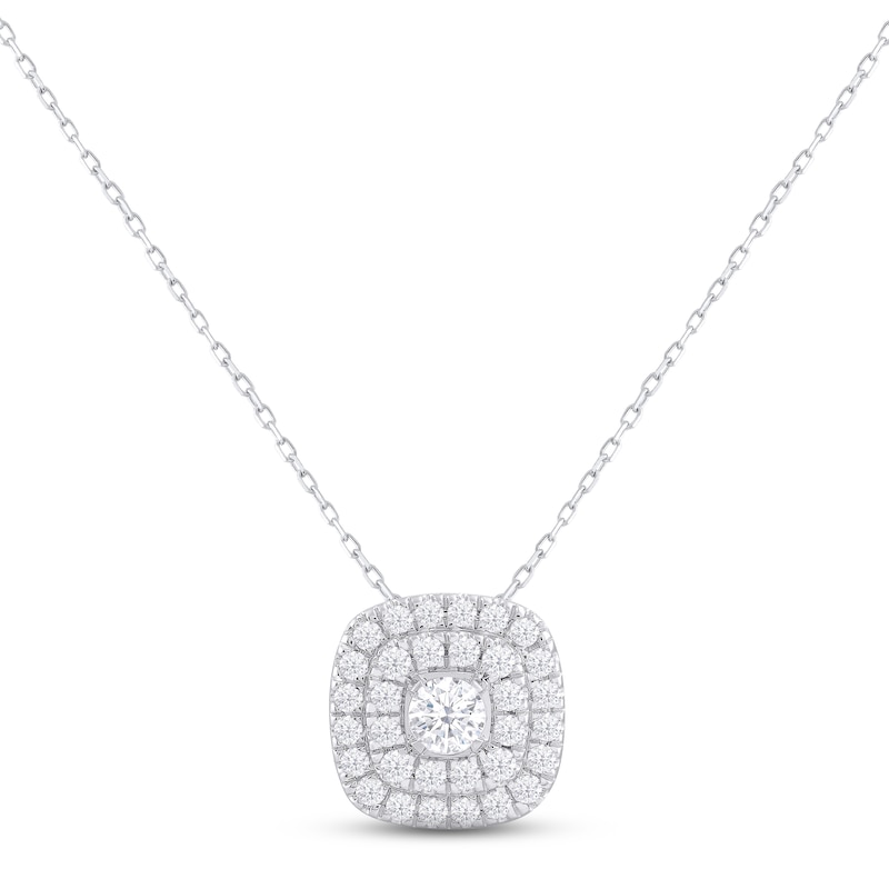Main Image 1 of KAY Lab-Grown Diamonds Cushion Necklace 1 ct tw Round-cut 14K White Gold 18&quot;
