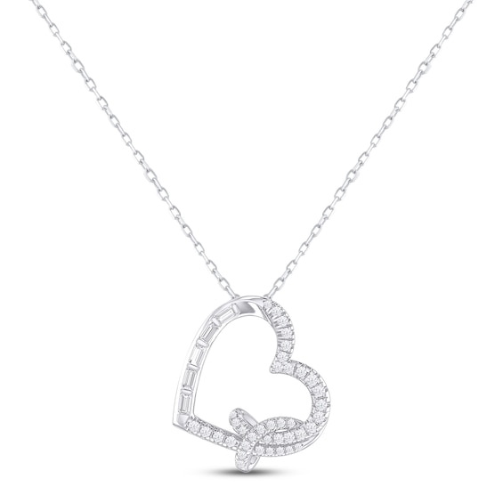 Diamond Heart Necklace 1/3 ct tw Baguette & Round-cut 10K White Gold 18"