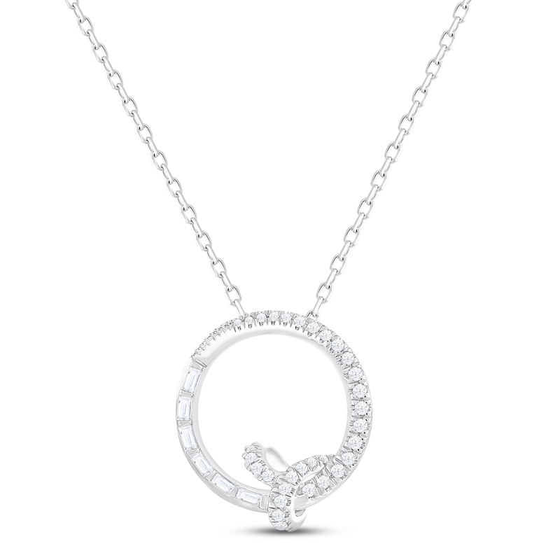 Main Image 1 of Diamond Circle Necklace 1/3 ct tw Baguette & Round-cut 10K White Gold 18&quot;