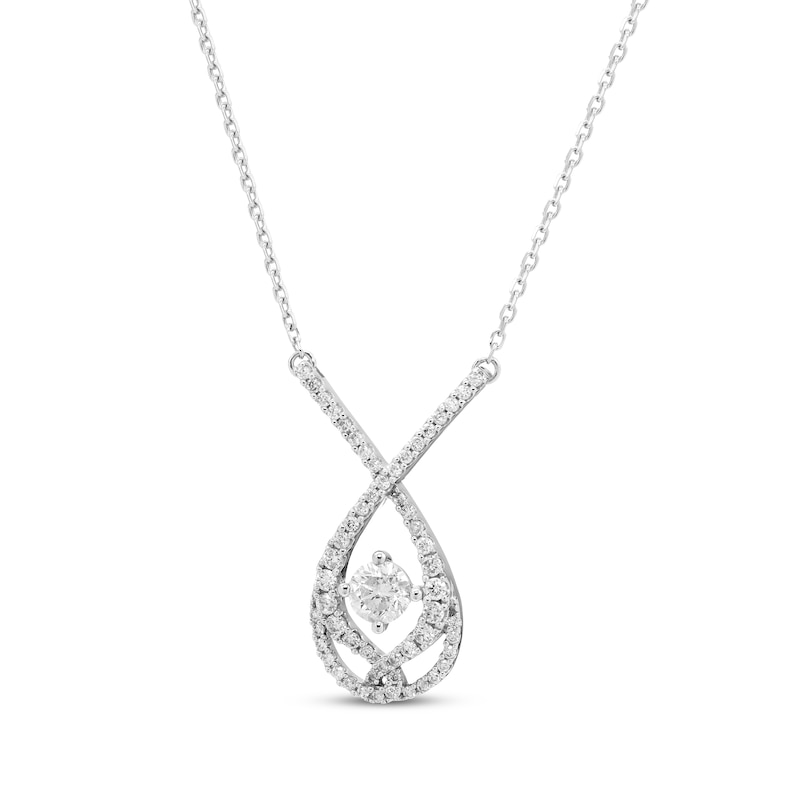 Main Image 2 of Love Entwined Diamond Necklace 1/2 ct tw Round-cut 10K White Gold 18&quot;
