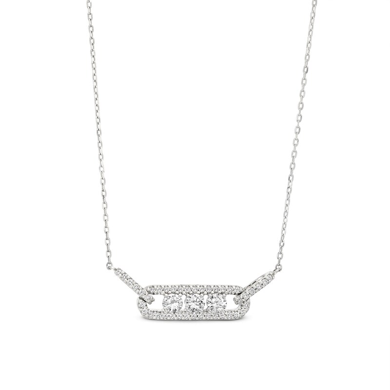Main Image 1 of Diamond Three-Stone Necklace 1/2 ct tw Round-cut 10K White Gold 18&quot;