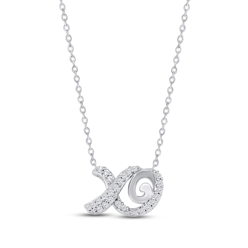 Main Image 1 of Diamond XO Necklace 1/10 ct tw Round-cut Sterling Silver 18&quot;
