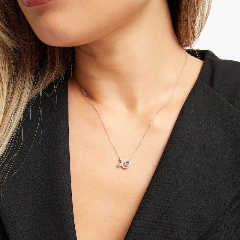 Main Image 2 of Diamond XO Necklace 1/10 ct tw Round-cut Sterling Silver 18&quot;