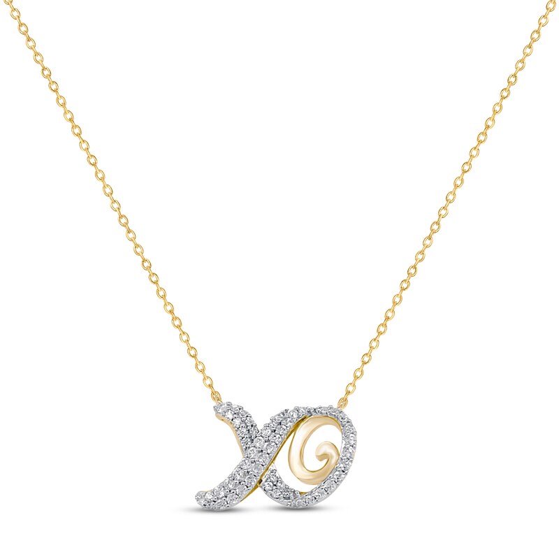 Diamond Xo Necklace 1/3 ct tw Round-cut 10K Yellow Gold 18"