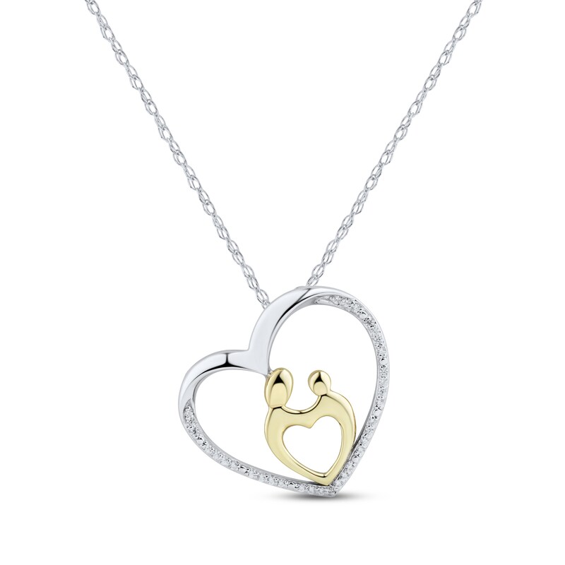 Main Image 1 of Mother & Child Heart Diamond  Necklace 1/10 ct tw Round-cut Sterling Silver & 10K Yellow Gold