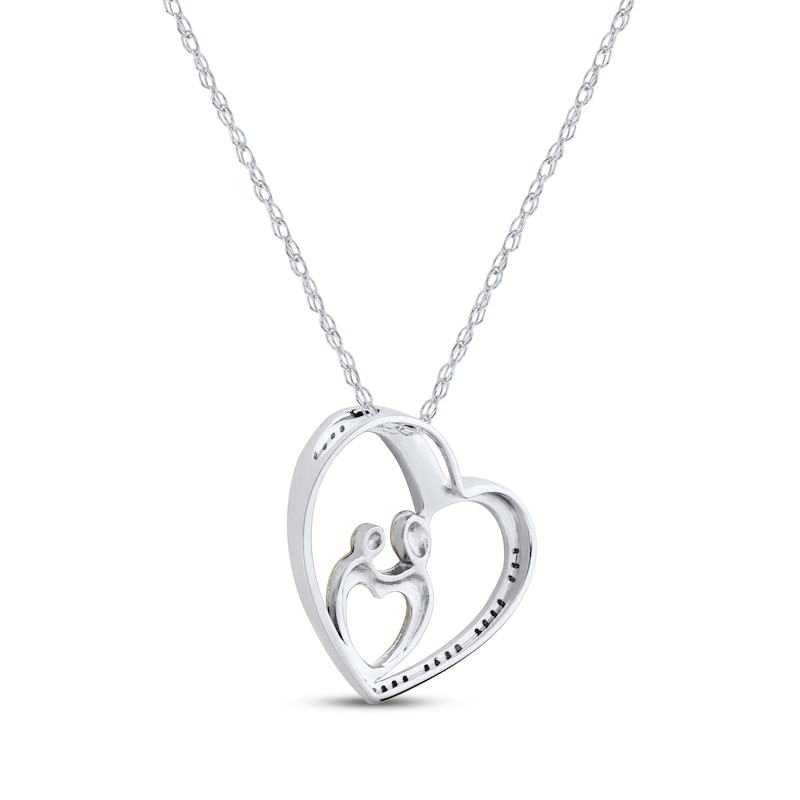 Main Image 3 of Mother & Child Heart Diamond  Necklace 1/10 ct tw Round-cut Sterling Silver & 10K Yellow Gold