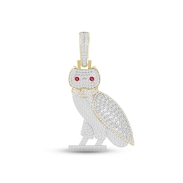 Diamond & Lab-Created Ruby Owl Charm 3/4 ct tw Round & Baguette-cut 10K Yellow Gold