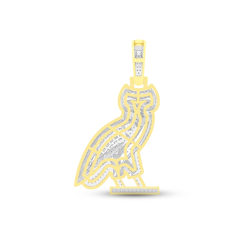 Diamond & Lab-Created Ruby Owl Charm 3/4 ct tw Round & Baguette-cut 10K Yellow Gold
