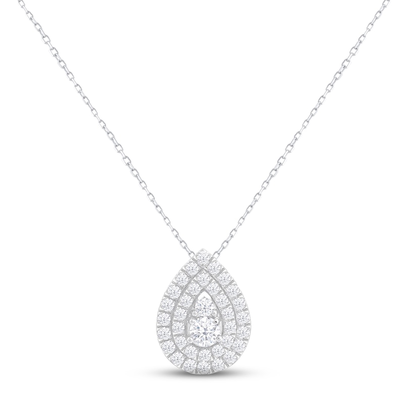 Main Image 1 of KAY Lab-Grown Diamonds Teardrop Necklace 1 ct tw Round-cut 14K White Gold 18&quot;